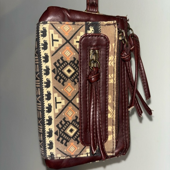 Handbags - Bohemian Patterned Wristlet with Burgundy Accents